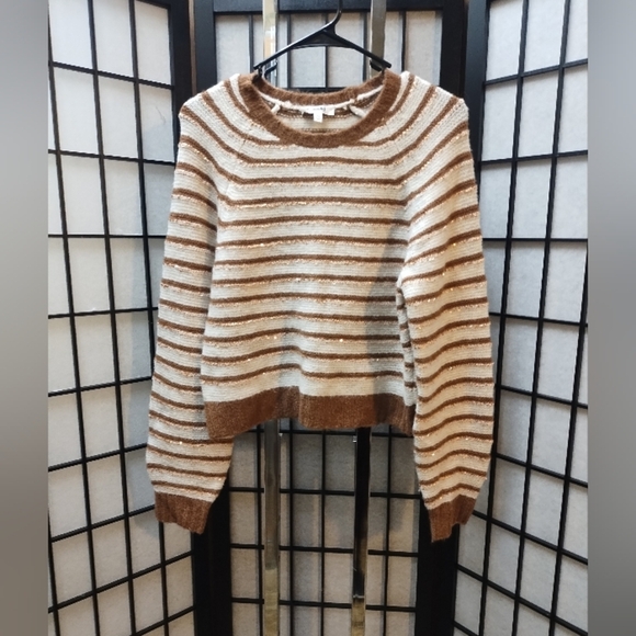 SPLENDID Walnut Striped Sequin Detail Maisie Crewneck Sweater Women's sw… - Picture 2 of 8